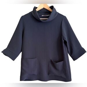 BEAU JOURS Preppy Lightweight Minimalist Versatile Lagenlook Funnel Neck Top XS